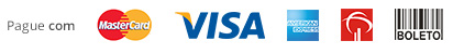 Pague com: Mastercard, Visa, AmericanExpress, Bradesco e Boleto